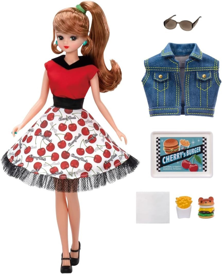 Takara Tomy Licca Chan Doll Set - Rockabilly Cherry Dress Set