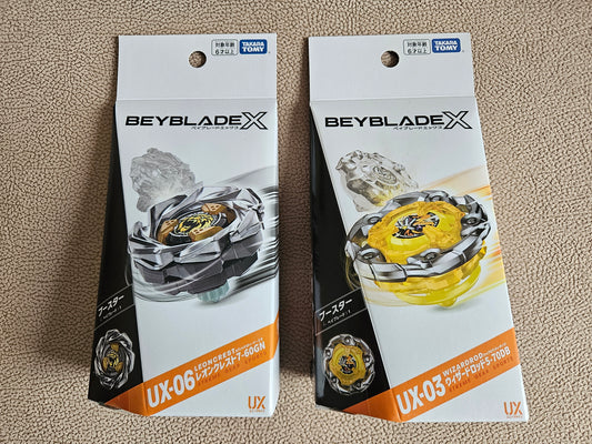 Takara Tomy Beyblade X UX-06 Booster Leon Crest & UX-03 Wizard Rod 5-70DB