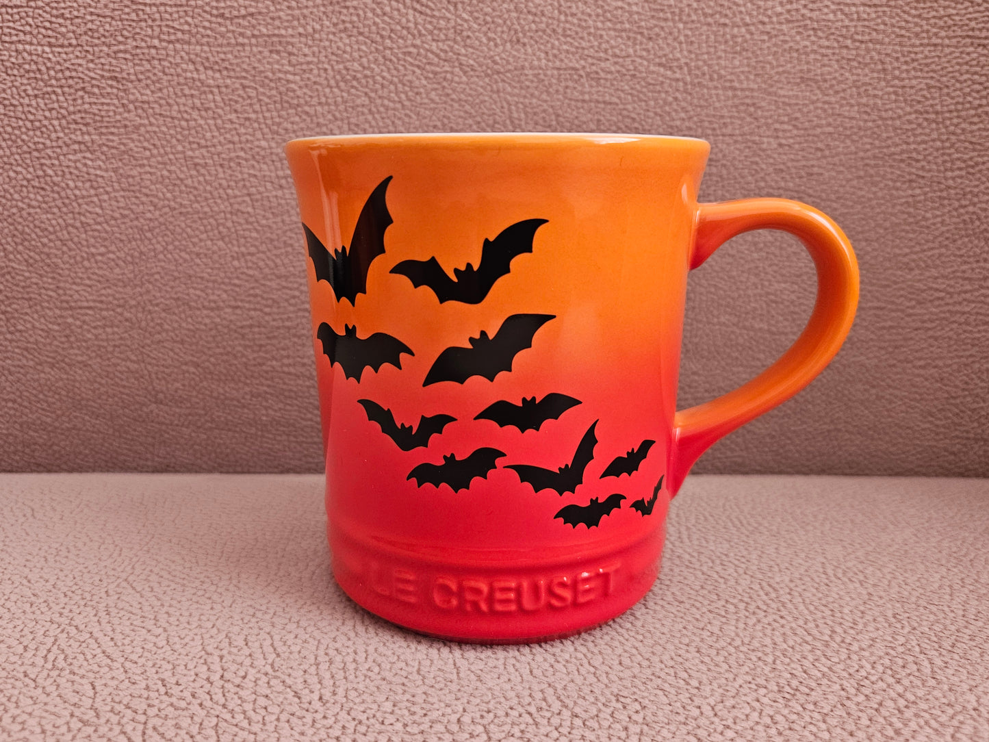 Le Creuset Halloween Bat Stoneware Mug 400ml Volcanic Orange - Brand New