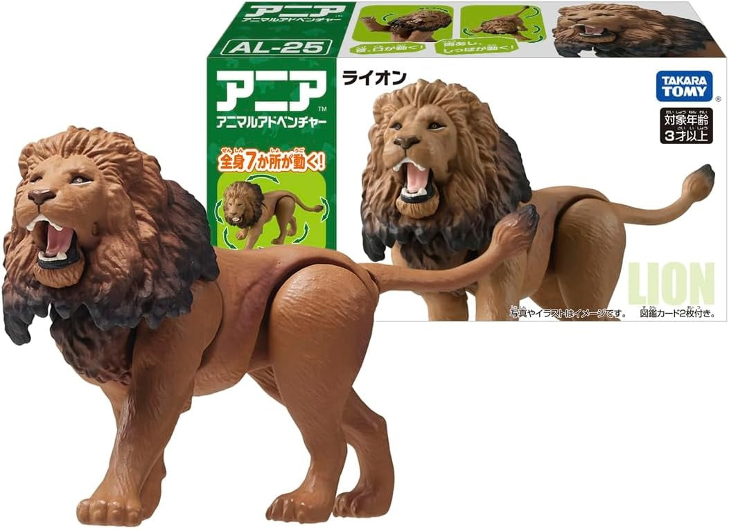 Takara Tomy Ania AL-25 Lion Animal Figure with Color Picture Cards
