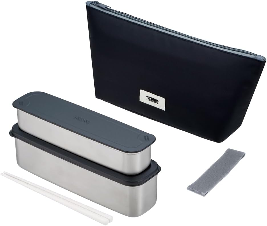 Thermos 2-Tier Slim Fresh Lunch Box with Chopsticks (815 ml) Gray Black