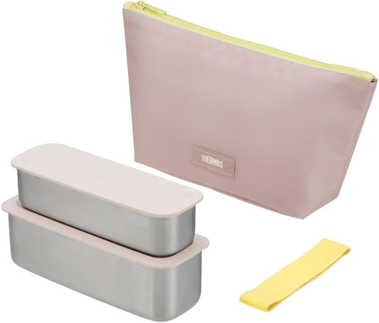 Thermos Bento Box 2-Tier Slim Fresh Lunch Box 635ml - Yellow Pink